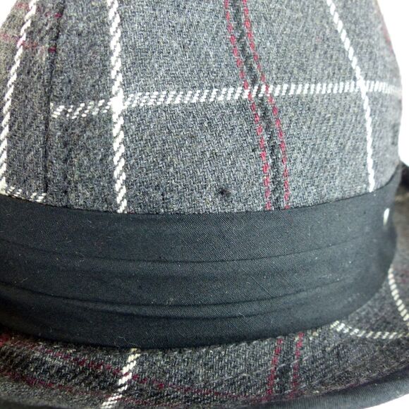 Y2K Ben Sherman Fedora Hat Men L/XL Gray Plaid Wool Black Band Emo Grunge Preppy - Picture 4 of 11